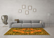 Machine Washable Medallion Yellow Traditional Rug in a Living Room, wshtr4341yw