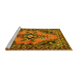 Sideview of Machine Washable Medallion Yellow Traditional Rug, wshtr4341yw