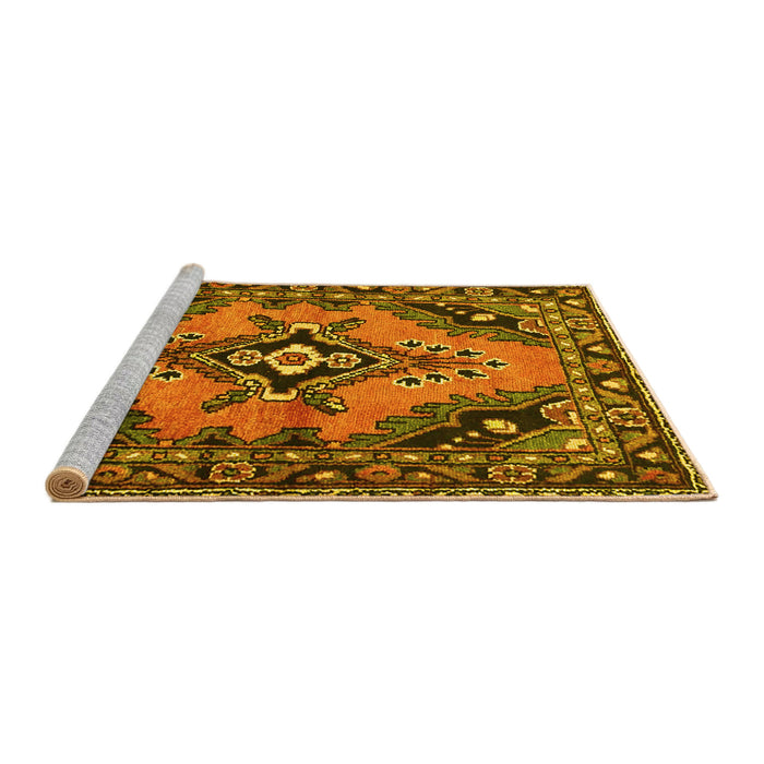 Sideview of Machine Washable Medallion Yellow Traditional Rug, wshtr4341yw
