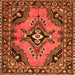 Round Machine Washable Medallion Orange Traditional Area Rugs, wshtr4341org