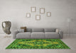 Machine Washable Medallion Green Traditional Area Rugs in a Living Room,, wshtr4341grn