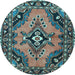 Round Medallion Light Blue Traditional Rug, tr4341lblu