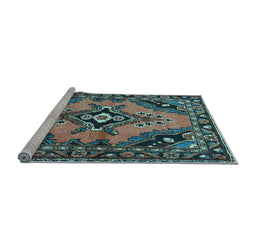 Sideview of Machine Washable Medallion Light Blue Traditional Rug, wshtr4341lblu