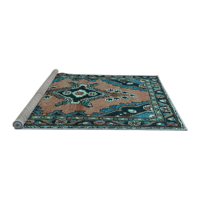 Sideview of Machine Washable Medallion Light Blue Traditional Rug, wshtr4341lblu