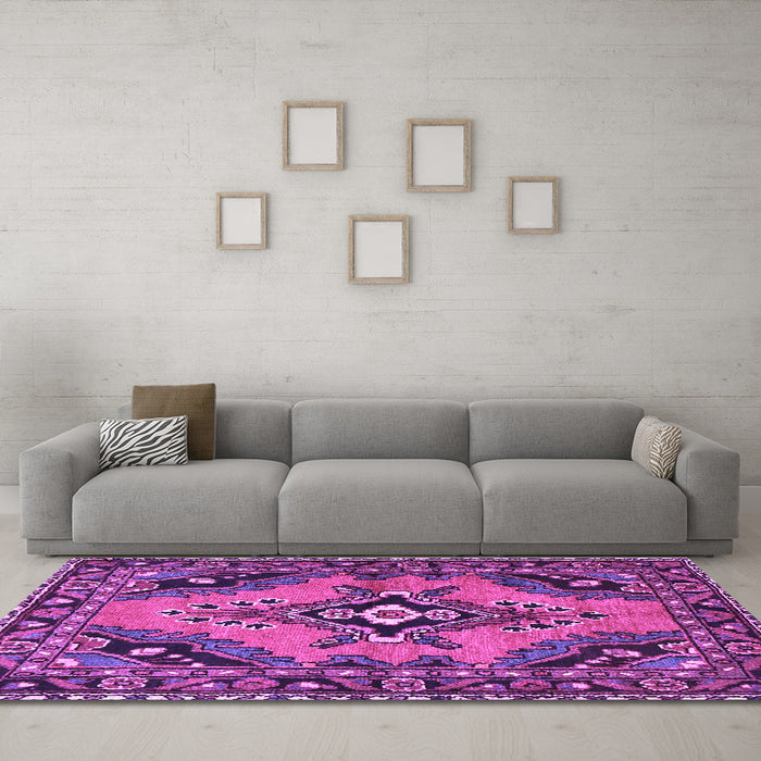 Machine Washable Medallion Purple Traditional Area Rugs in a Living Room, wshtr4341pur