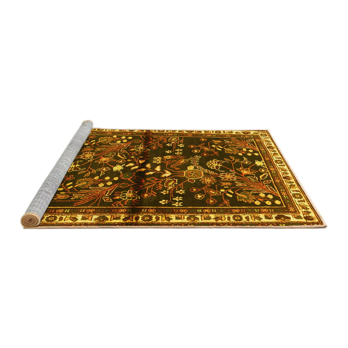 Sideview of Machine Washable Persian Yellow Traditional Rug, wshtr4342yw