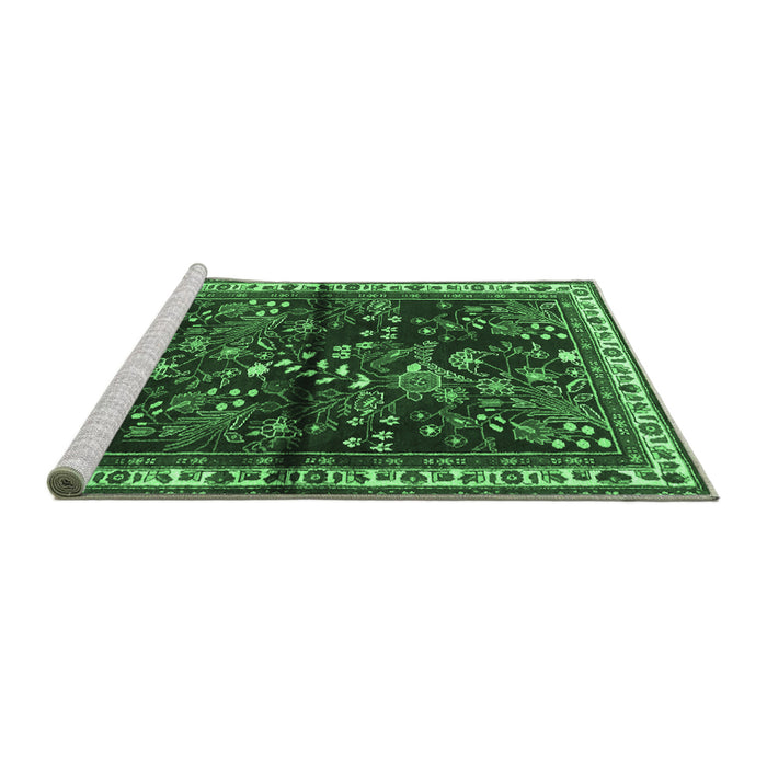 Sideview of Machine Washable Persian Emerald Green Traditional Area Rugs, wshtr4342emgrn
