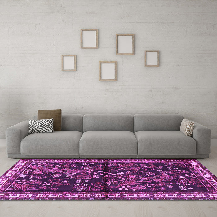 Machine Washable Persian Purple Traditional Area Rugs in a Living Room, wshtr4342pur