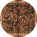 Round Machine Washable Persian Brown Traditional Rug, wshtr4342brn