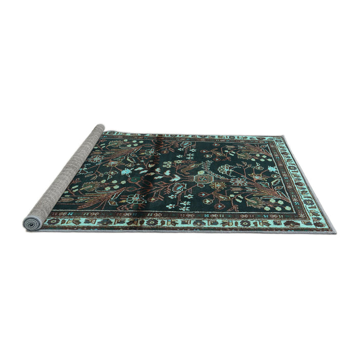 Sideview of Machine Washable Persian Light Blue Traditional Rug, wshtr4342lblu