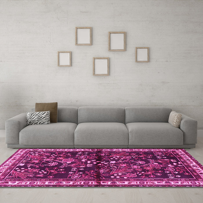 Machine Washable Persian Pink Traditional Rug in a Living Room, wshtr4342pnk