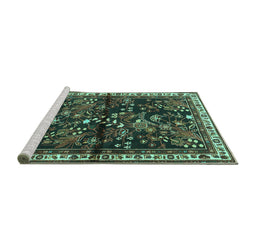 Sideview of Machine Washable Persian Turquoise Traditional Area Rugs, wshtr4342turq