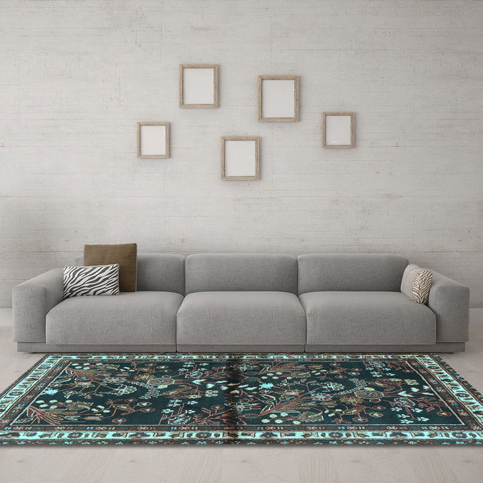 Machine Washable Persian Light Blue Traditional Rug in a Living Room, wshtr4342lblu