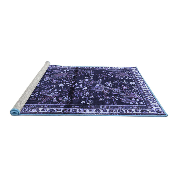 Sideview of Machine Washable Persian Blue Traditional Rug, wshtr4342blu