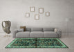 Machine Washable Persian Turquoise Traditional Area Rugs in a Living Room,, wshtr4342turq