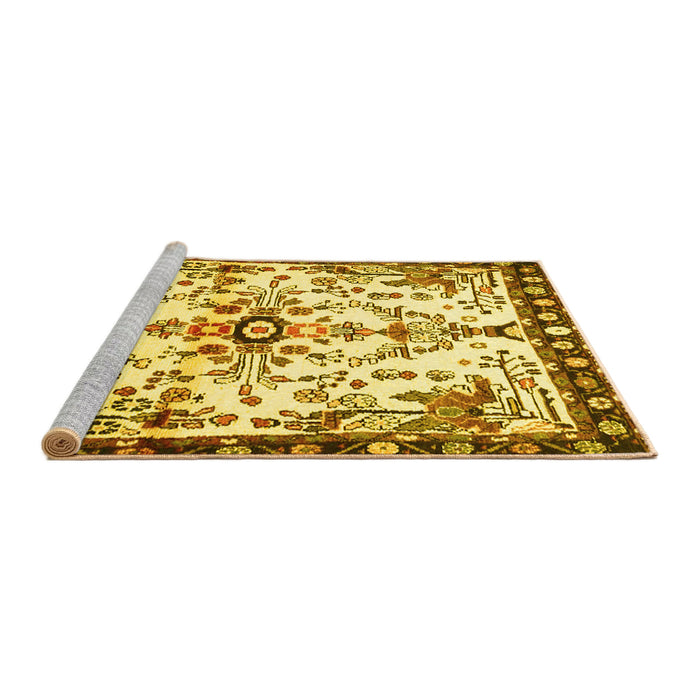 Sideview of Machine Washable Animal Yellow Traditional Rug, wshtr4343yw