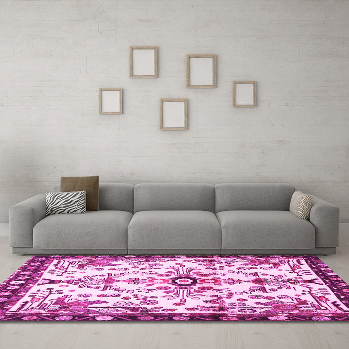 Machine Washable Animal Pink Traditional Rug in a Living Room, wshtr4343pnk