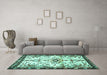 Machine Washable Animal Turquoise Traditional Area Rugs in a Living Room,, wshtr4343turq