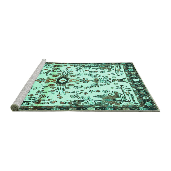 Sideview of Machine Washable Animal Turquoise Traditional Area Rugs, wshtr4343turq