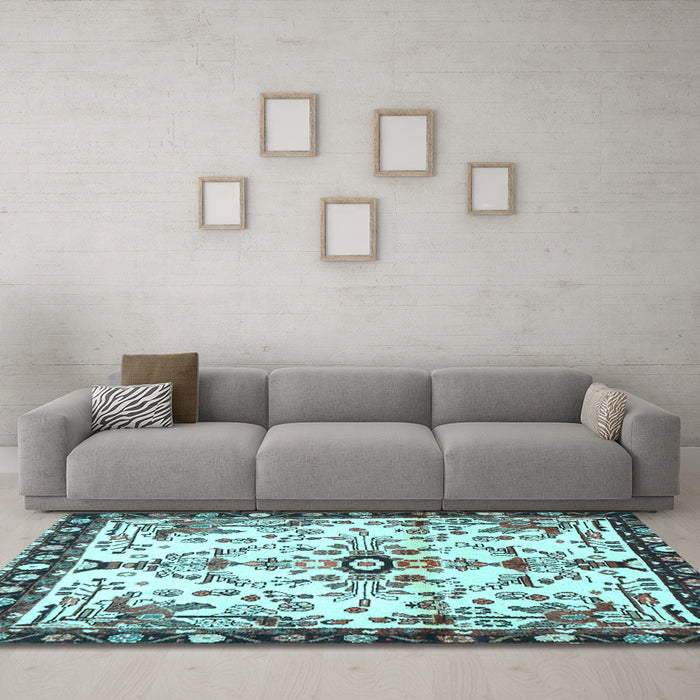 Machine Washable Animal Light Blue Traditional Rug in a Living Room, wshtr4343lblu