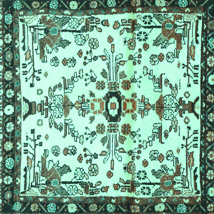 Square Animal Turquoise Traditional Rug, tr4343turq