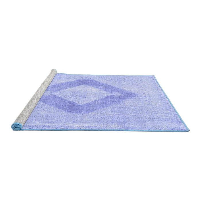 Sideview of Machine Washable Persian Blue Traditional Rug, wshtr4344blu