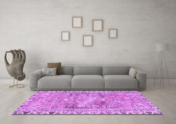 Machine Washable Persian Purple Traditional Area Rugs in a Living Room, wshtr4345pur