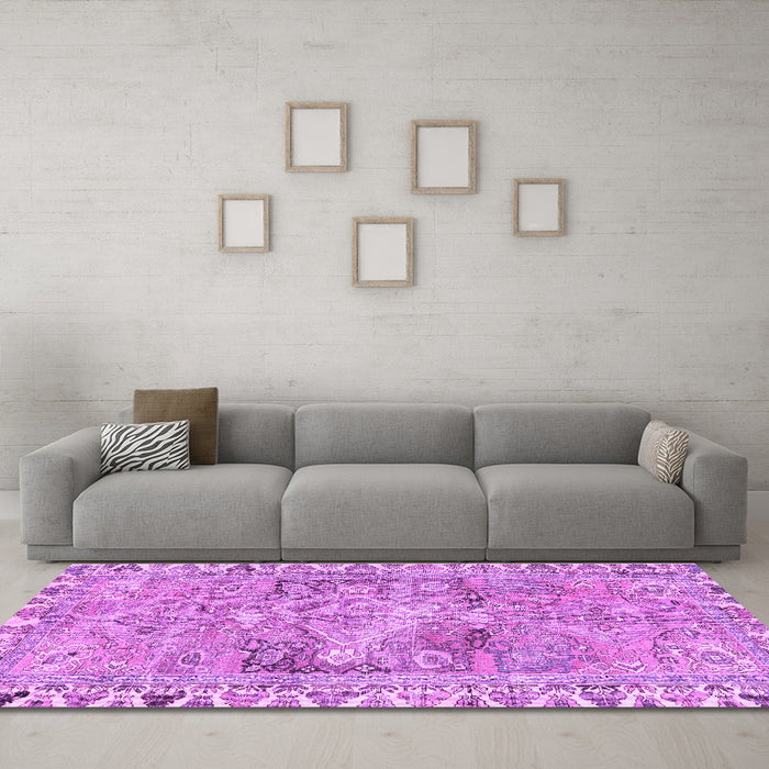 Machine Washable Persian Purple Traditional Area Rugs in a Living Room, wshtr4345pur