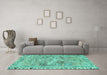 Machine Washable Persian Turquoise Traditional Area Rugs in a Living Room,, wshtr4345turq