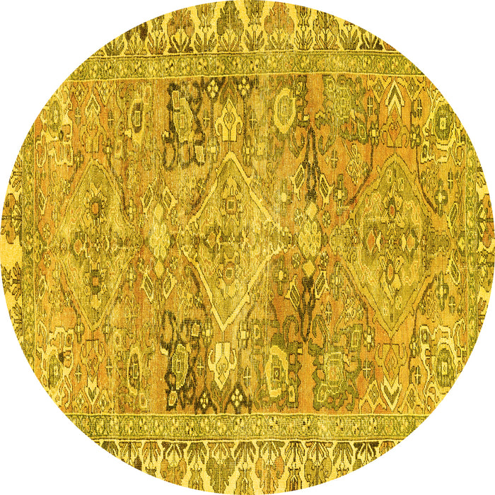 Round Persian Yellow Traditional Rug, tr4345yw