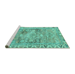 Sideview of Machine Washable Persian Turquoise Traditional Area Rugs, wshtr4345turq
