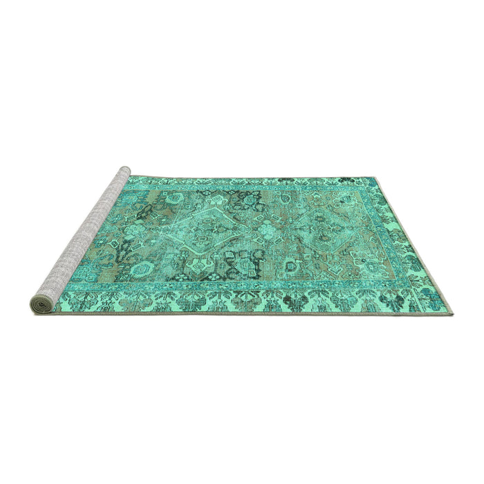 Sideview of Machine Washable Persian Turquoise Traditional Area Rugs, wshtr4345turq