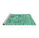 Sideview of Machine Washable Persian Turquoise Traditional Area Rugs, wshtr4345turq