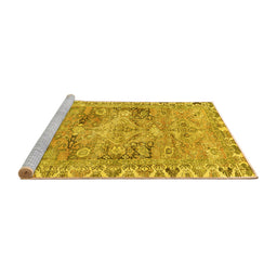 Sideview of Machine Washable Persian Yellow Traditional Rug, wshtr4345yw