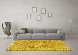 Machine Washable Persian Yellow Traditional Rug in a Living Room, wshtr4345yw