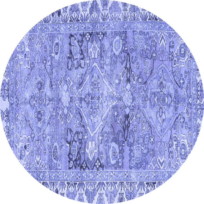 Round Machine Washable Persian Blue Traditional Rug, wshtr4345blu