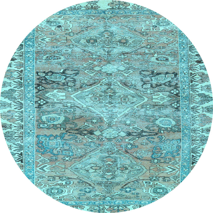 Round Machine Washable Persian Light Blue Traditional Rug, wshtr4345lblu