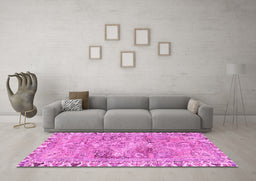 Machine Washable Persian Pink Traditional Rug in a Living Room, wshtr4345pnk