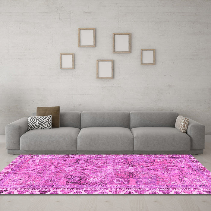 Machine Washable Persian Pink Traditional Rug in a Living Room, wshtr4345pnk