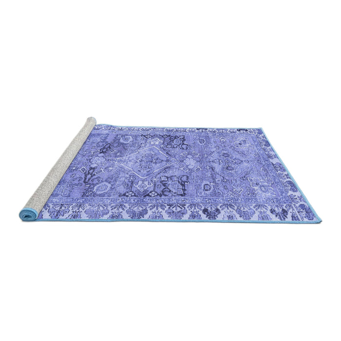 Sideview of Machine Washable Persian Blue Traditional Rug, wshtr4345blu