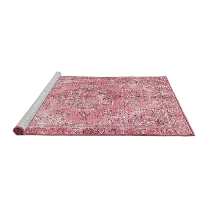 Sideview of Machine Washable Traditional Dark Pink Rug, wshtr4346