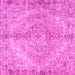 Square Machine Washable Medallion Pink Traditional Rug, wshtr4346pnk