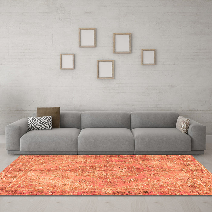 Machine Washable Medallion Orange Traditional Area Rugs in a Living Room, wshtr4346org