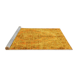 Sideview of Machine Washable Medallion Yellow Traditional Rug, wshtr4346yw