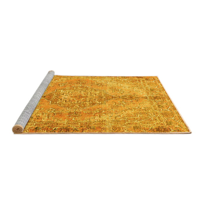 Sideview of Machine Washable Medallion Yellow Traditional Rug, wshtr4346yw