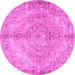 Round Machine Washable Medallion Pink Traditional Rug, wshtr4346pnk