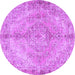 Round Machine Washable Medallion Purple Traditional Area Rugs, wshtr4346pur