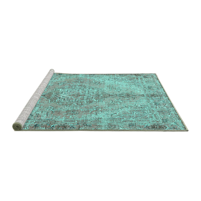Sideview of Machine Washable Medallion Turquoise Traditional Area Rugs, wshtr4346turq