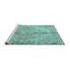Sideview of Machine Washable Medallion Turquoise Traditional Area Rugs, wshtr4346turq