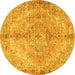 Round Machine Washable Medallion Yellow Traditional Rug, wshtr4346yw